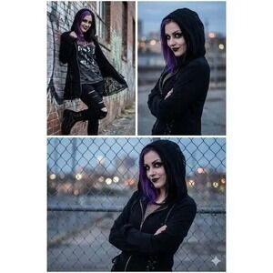 Tripp NYC Black Lace‎ Up Corset Hoodie Black Full Zip XL